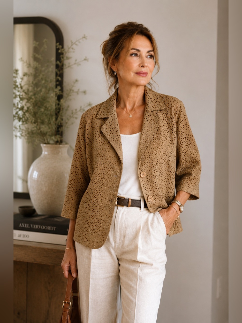NWT Terry Lewis Laser Cut Suede Leather Jacket Medium Tan-New